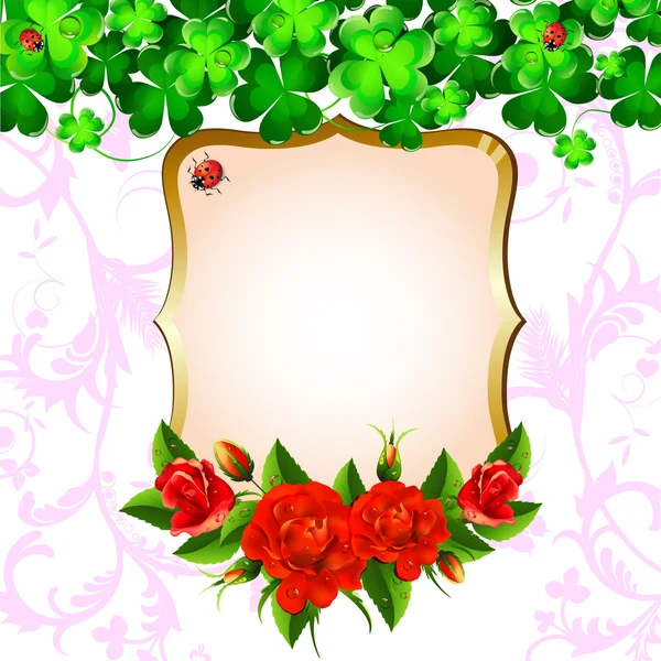 Background with roses and clover — Stock Vector