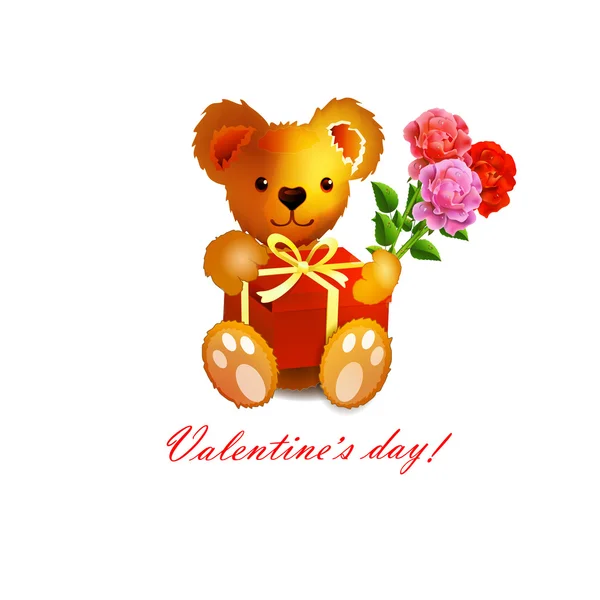 Valentine s card with Teddy bear and roses — Stock Vector