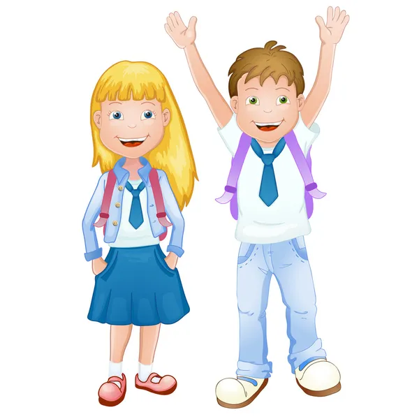 Ragazzo e ragazza in uniforme scolastica — Vettoriale Stock
