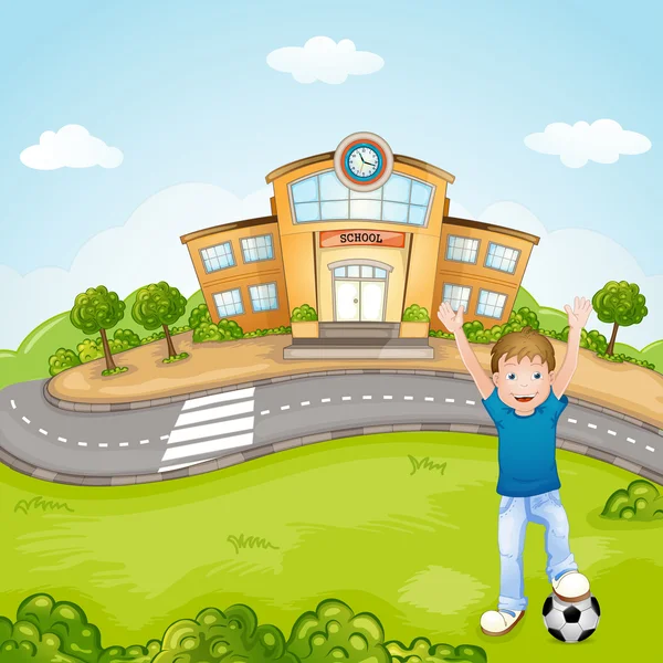 Illustration of the children playing in front of the school — Stock Vector