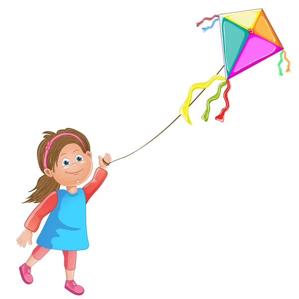 Kid playing with kite. — Stock Vector