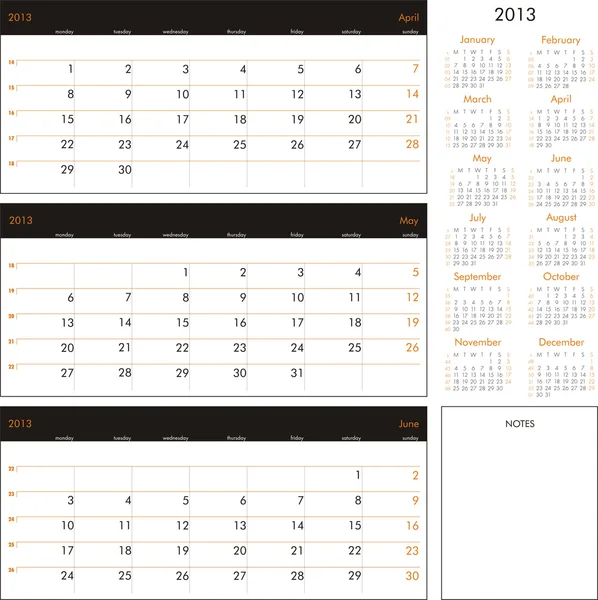 Vektorkalender 2013 — Stockvektor