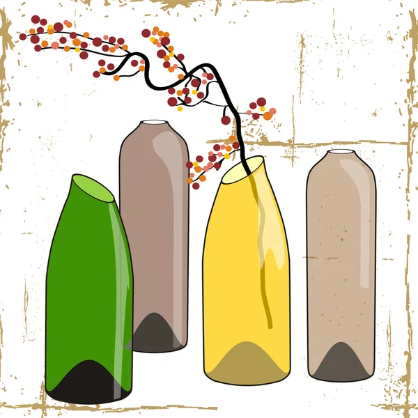 Botellas y flores . — Vector de stock