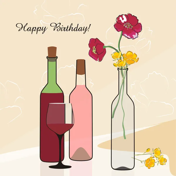 Bouteilles de vin et de fleurs . — Image vectorielle