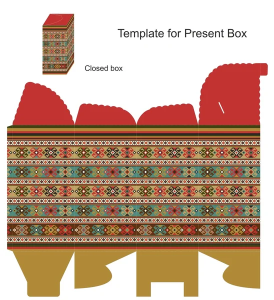 Caja de regalo con adornos étnicos — Archivo Imágenes Vectoriales