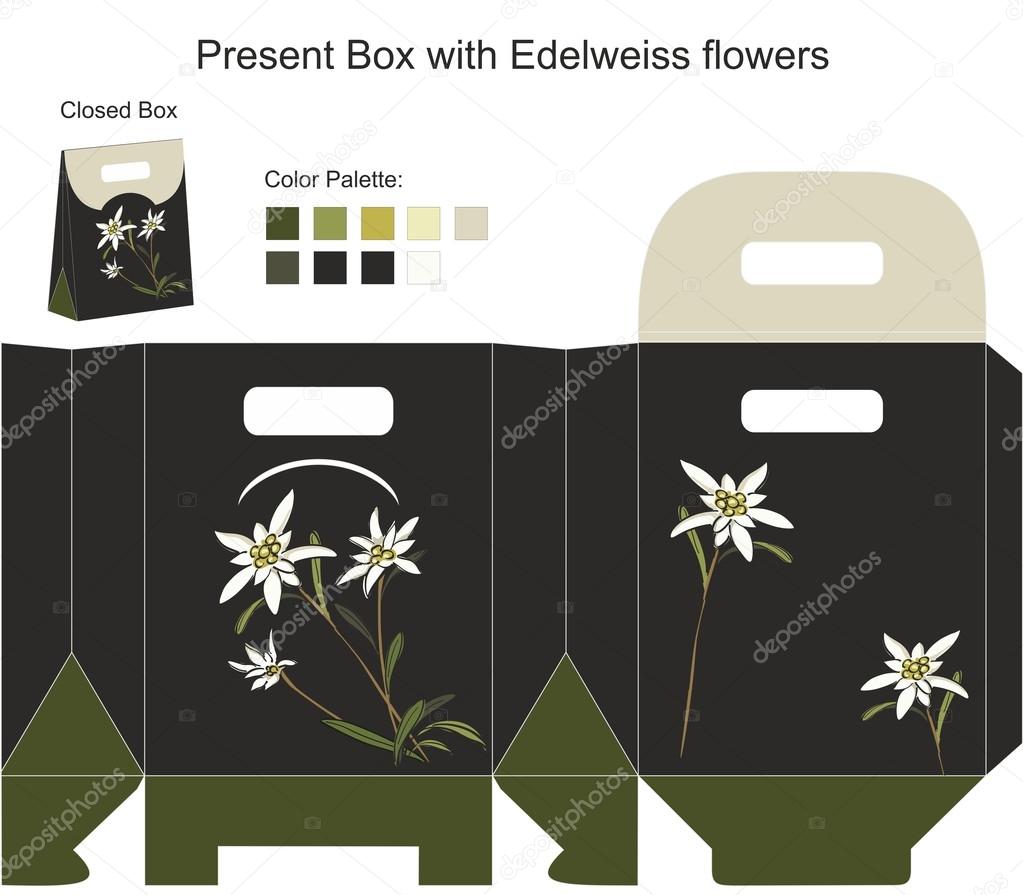 Present box with edelweiss flowers