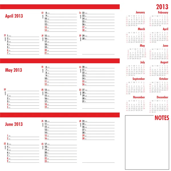Vektör planlayıcısı 2013-üç ay takvimi — Stok Vektör