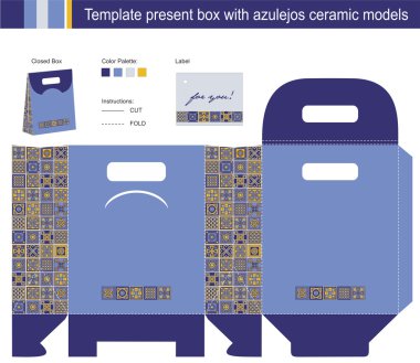 Mavi azulejos seramik modelleri ile hediye kutusu