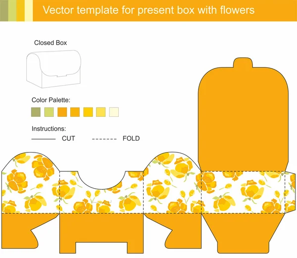 Vector template for present box with flowers — Stock Vector