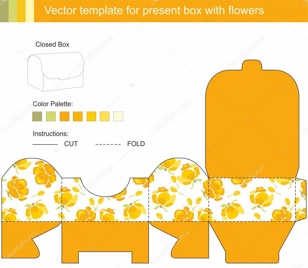 Vector template for present box with flowers