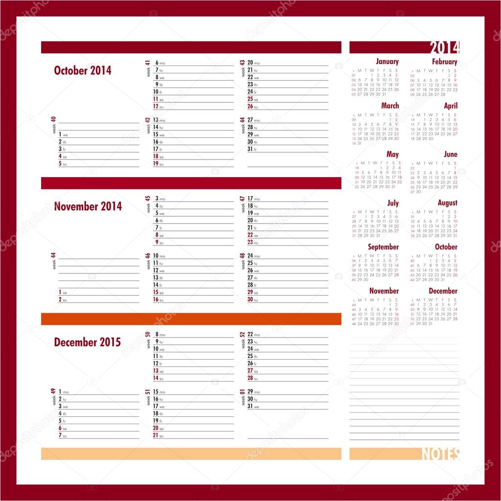 Vector planner for 2014 - October, November, December