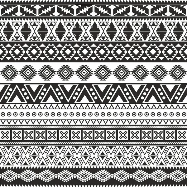 Tribal naadloze patroon - Azteekse zwarte en witte achtergrond — Stockvector