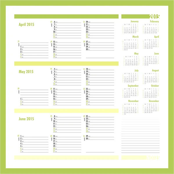 Vector planner for 20134 -Three month calendar — Stock Vector