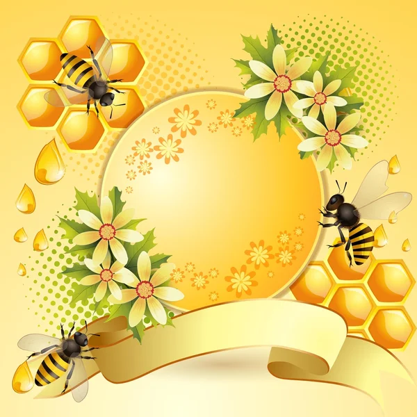 Fondo con abejas y panal — Vector de stock