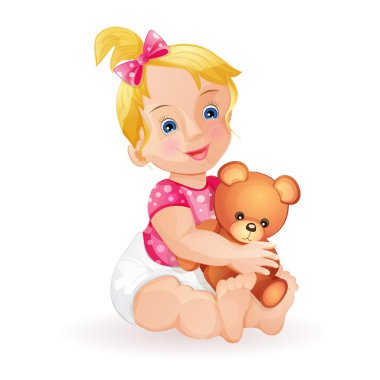 oyuncak ayı beyaz izole tutan şirin bebek kız