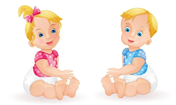 Bebê menina e menino isolado no branco — Vetor de Stock