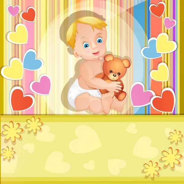 Carte de douche bébé avec bébé garçon mignon — Image vectorielle