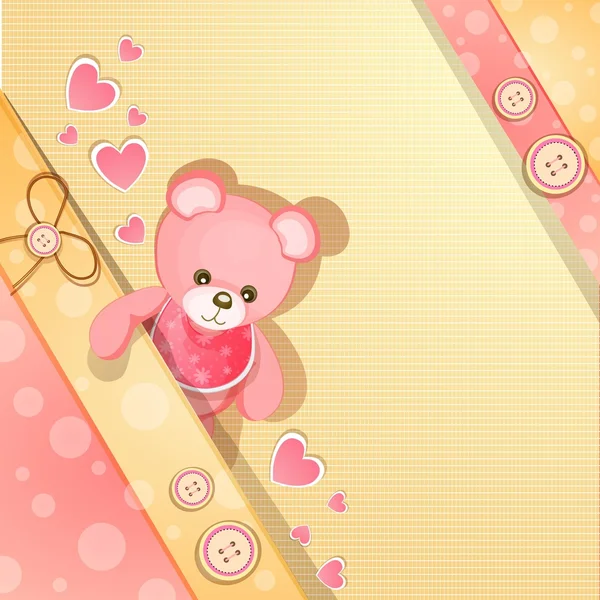 Cartão de banho de bebê rosa com urso de pelúcia bonito Ilustrações De Stock Royalty-Free
