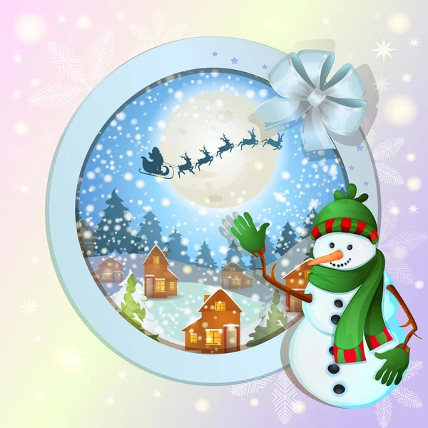 Fond de Noël avec bonhomme de neige heureux — Image vectorielle