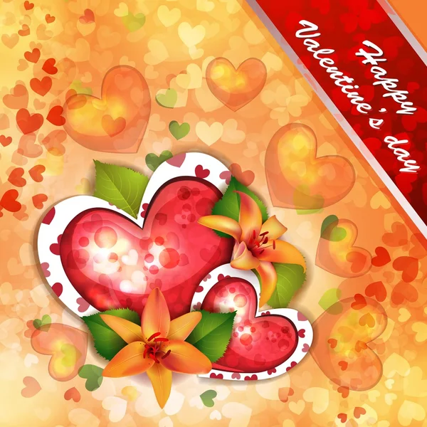 美しい花とバレンタインの日カード — ストックベクタ