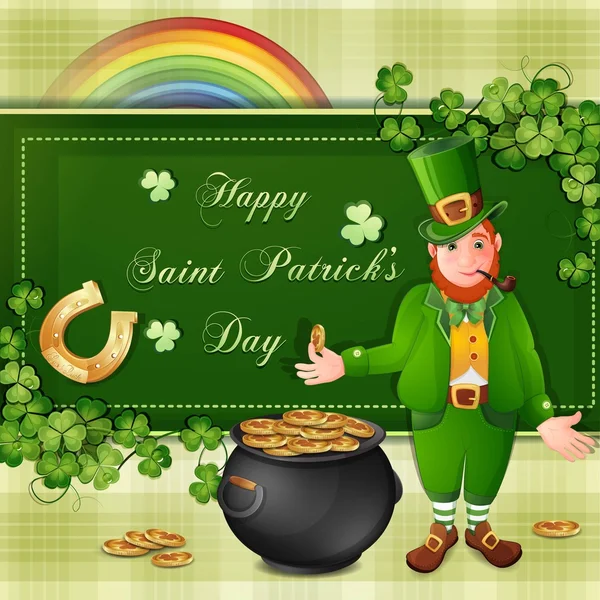 Saint Patrick's Day card with leprechaun — Stock Vector