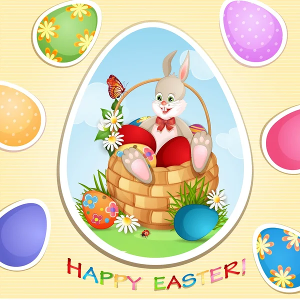 Tarjeta de felicitación de Pascua con conejito lindo — Vector de stock
