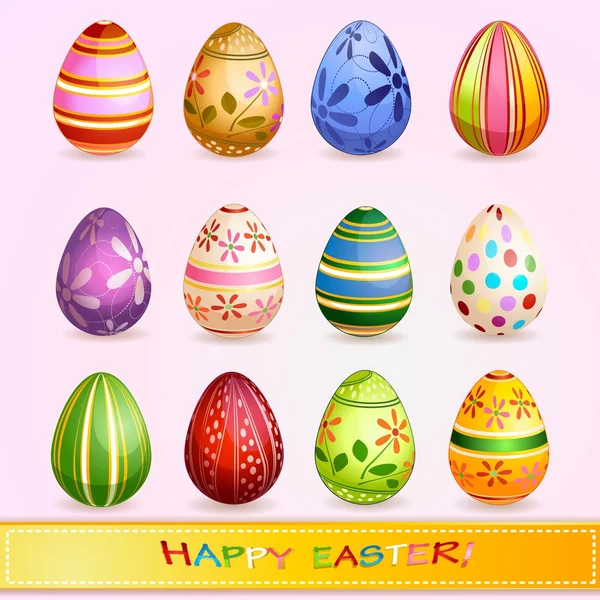 Conjunto de coloridos huevos de Pascua — Vector de stock