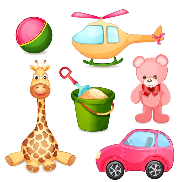 Illustration de divers jouets sur fond blanc — Image vectorielle