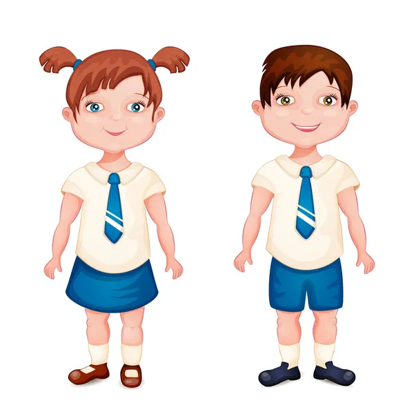 Menino e menina em uniforme escolar — Vetor de Stock