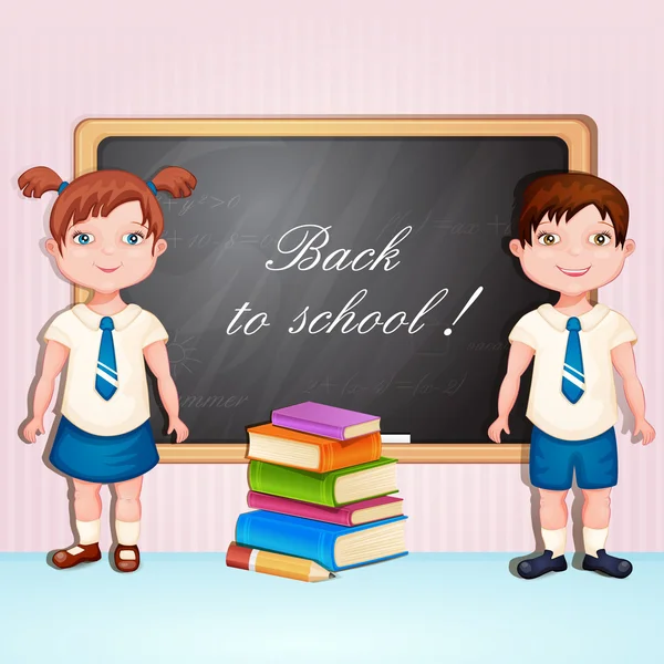 Terug naar school illustratie met jongen en meisje — Stockvector