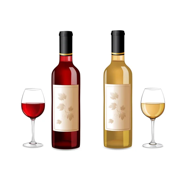 Garrafas de vinho tinto e branco — Vetor de Stock