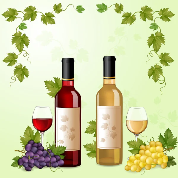 Botellas de vino tinto y blanco — Vector de stock