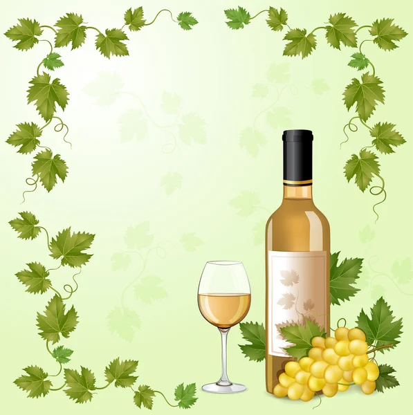 Bottiglia di vino bianco e uva — Vettoriale Stock