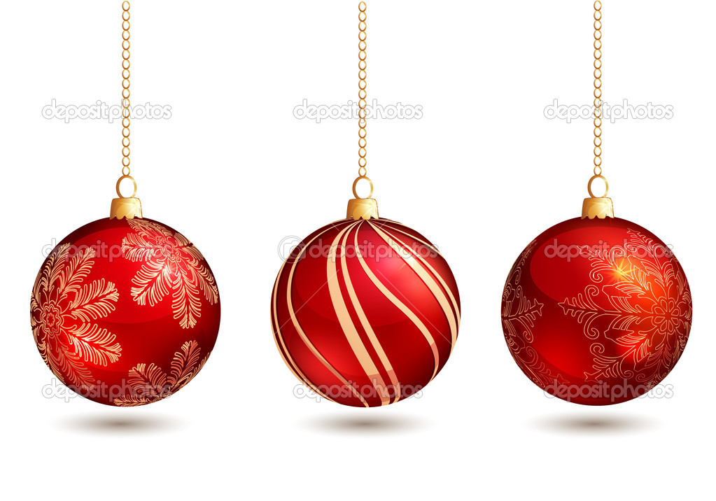 Set of three Christmas baubles.