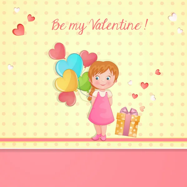 Aftelkalender voor Valentijnsdag illustratie met leuk meisje — Stockvector