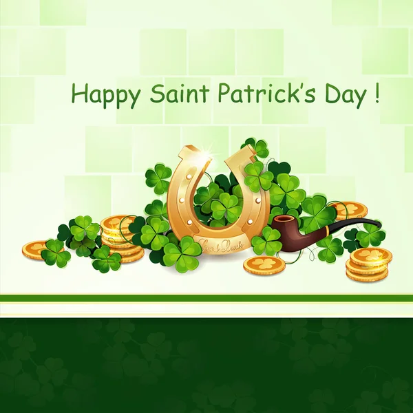 Saint patrick's day kaart met klaver en hoefijzer — Stockvector