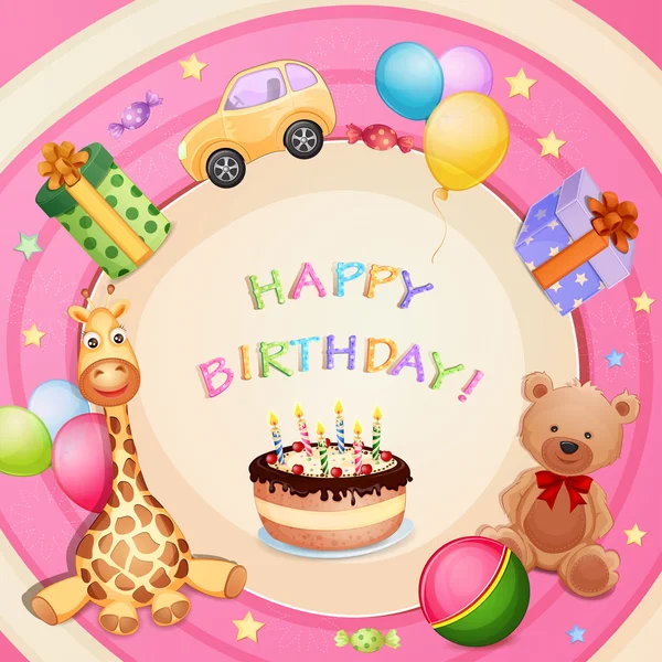 Carte d'anniversaire avec gâteau d'anniversaire — Image vectorielle