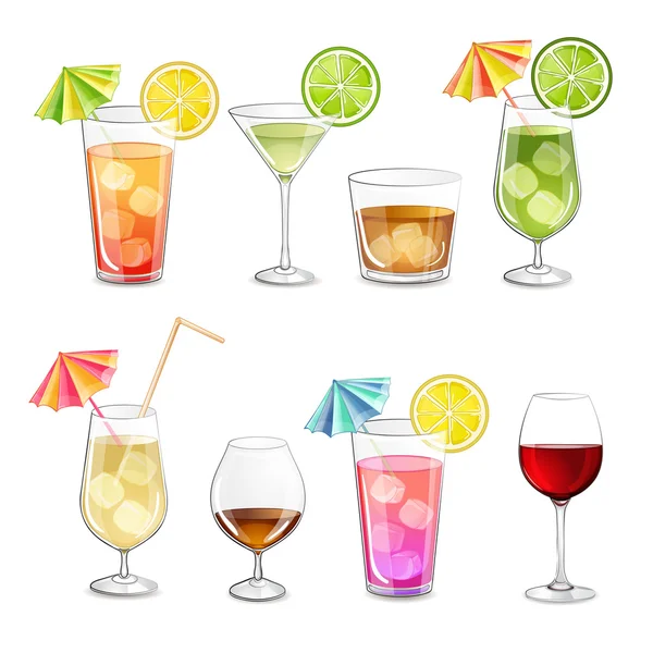 Collection of alcohol cocktails and other drinks. — Stock Vector