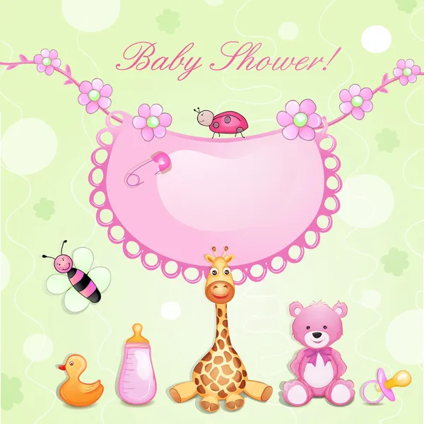 Baby shower card with toys. — Stock Vector