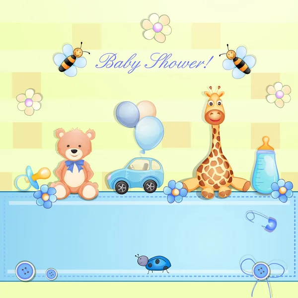 Baby shower card z zabawkami. — Wektor stockowy