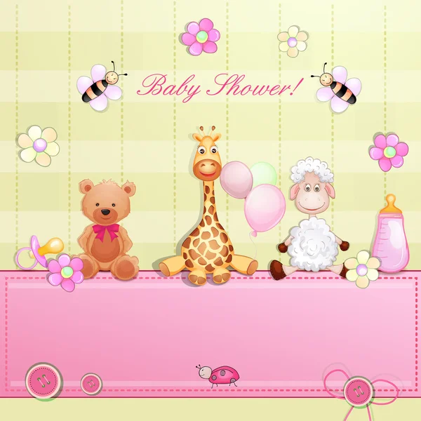 Cartão de chuveiro de bebê com brinquedos. —  Vetores de Stock