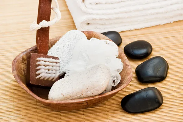 Spa items with massage stones — Stock Photo, Image