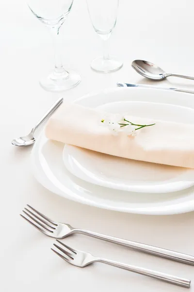 Closeup of white place setting — Stock Photo, Image