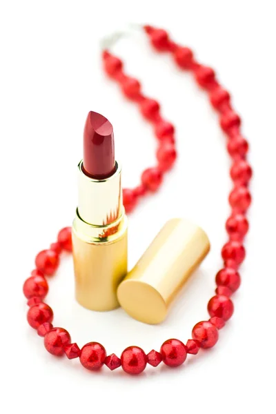 Red jewelry and lipstick — Stock Photo, Image