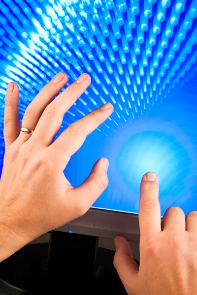 Hands touching screen — Stock Photo, Image
