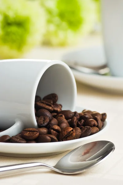 Taza con granos de café — Foto de Stock