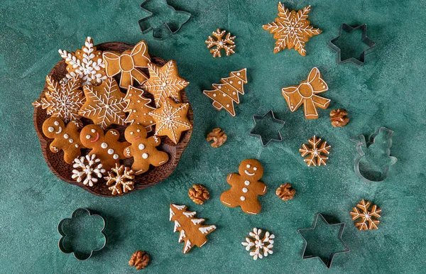 Homemade Gingerbread Cookies Form Fabulous Gingerbread Men Snowflakes Christmas Trees — Stock Photo, Image