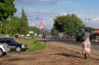 Road through the market and the transition for the disabled in the area of Arusha in Tanzania, 12/17/2021