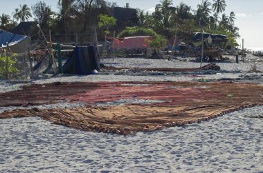 Afrika 'nın Zanzibar adası Nungwi köyündeki kumlara ağlar örüldü.