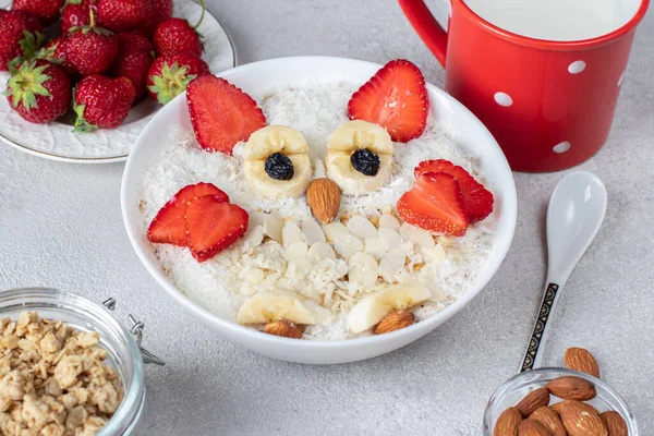 Micul Dejun Distractiv Pentru Copii Fulgi Ovăz Dulci Formă Bufniță — Fotografie, imagine de stoc